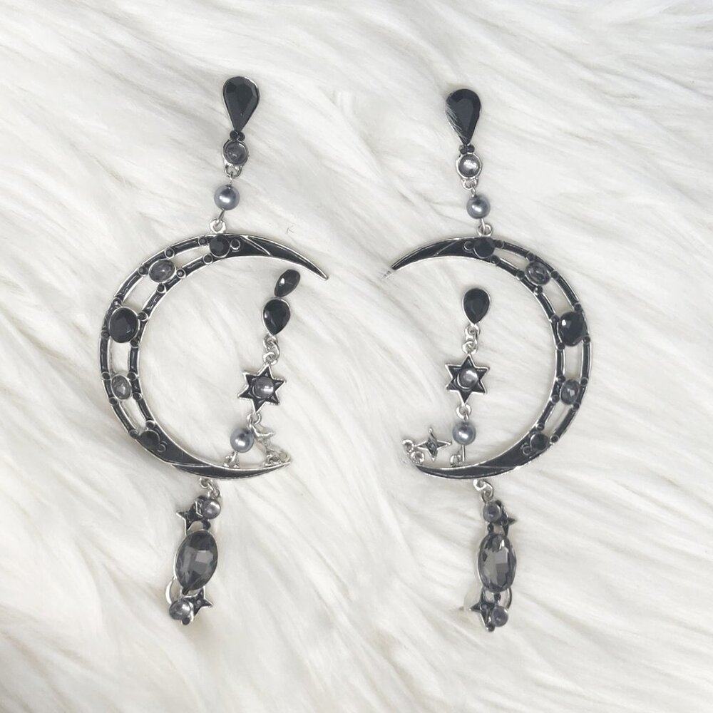Bejeweled Oversized Crescent Moon Earrings